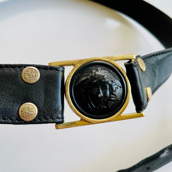 Gianni Versace Black Leather Medusa Medallions Belt Gold Hardware Men's 100/40 - Picture 5 of 14